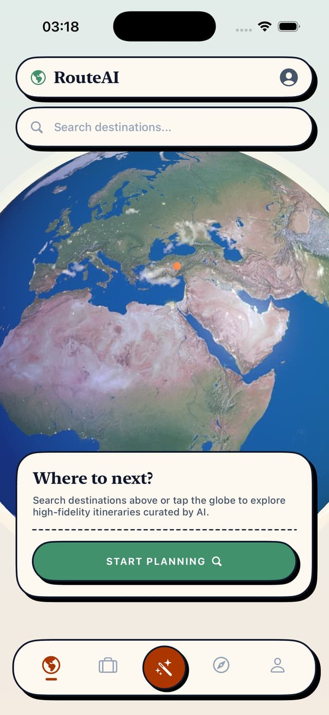 RouteAI Home Screen